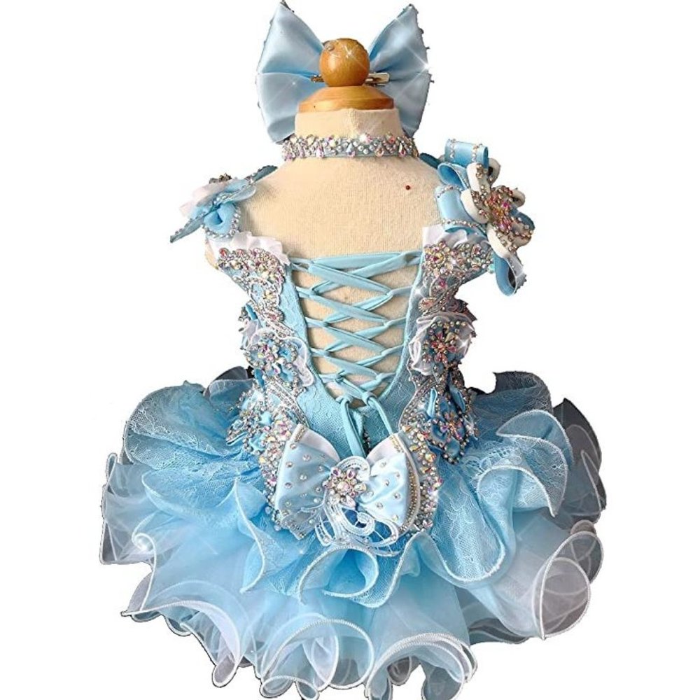 NEW Beautiful Sparkling Bling Rhinestone Baby Blue Flower Girl Pageant D… - Picture 5 of 16
